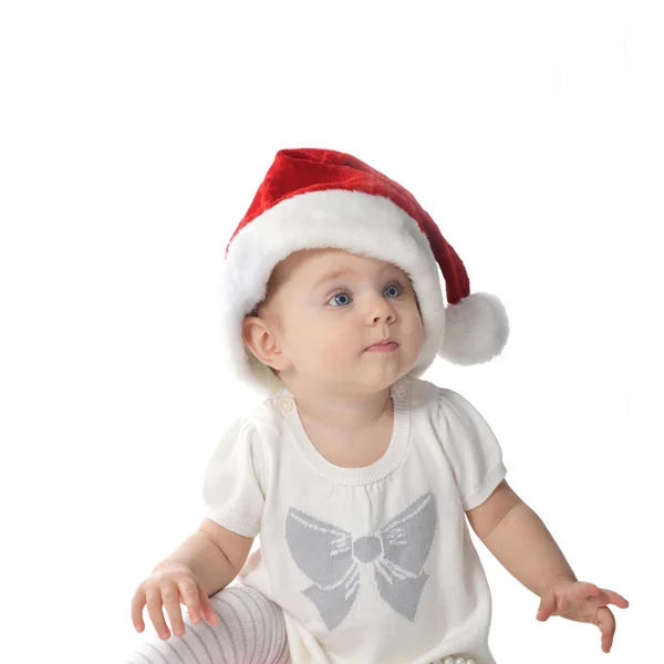 Meisje van de baby in Kerstman hoed — Stockfoto