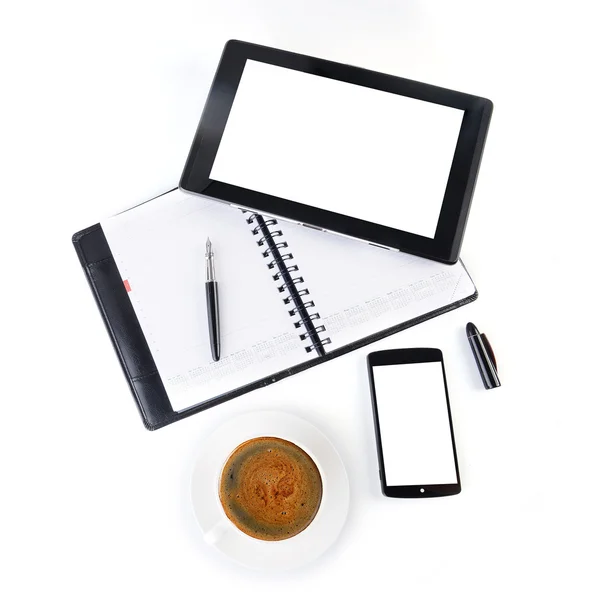 Notebook and cup of coffee — Stock Photo, Image