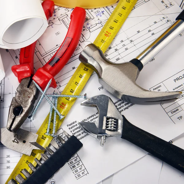 Project drawings  and tools — Stock Photo, Image