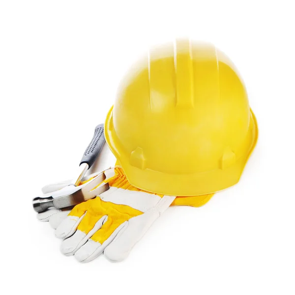 Hammer, gloves and helmet — Stock Photo, Image