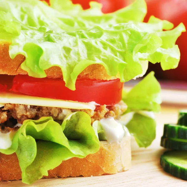 Sandwich with  cutlet and vegetables — Stock Photo, Image