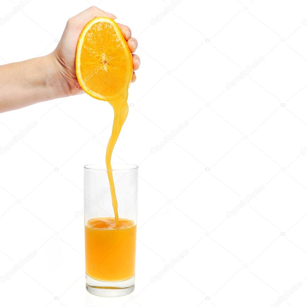 Female hand pouring orange juice