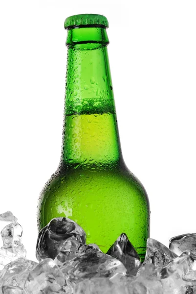 Green bottle on ice — Stock Photo, Image