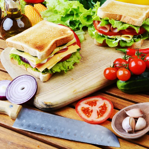 Tasty sandwich on a board — Stock Photo, Image