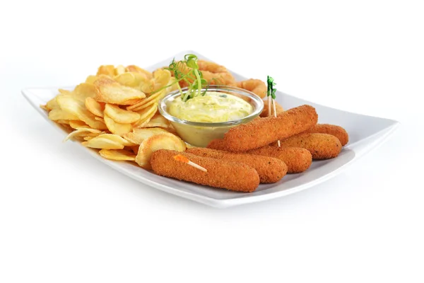 Tasty fish sticks and potatoes — Stock Photo, Image