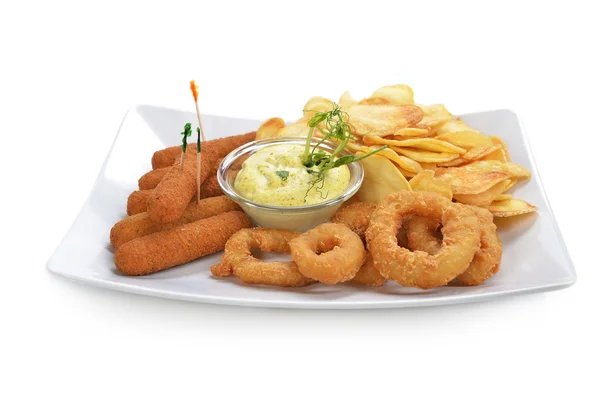 Tasty fish sticks and potatoes — Stock Photo, Image