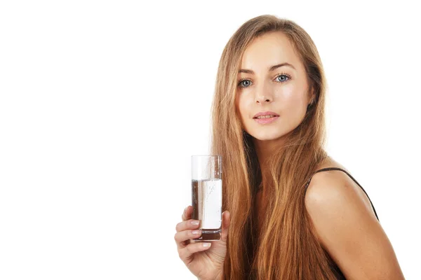 Young woman holding glass of water — Stock Photo, Image