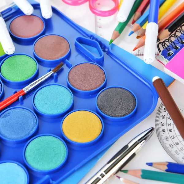 Box with new watercolor paints — Stock Photo, Image