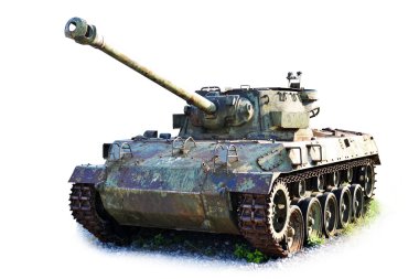 beyaz zemin üzerine eski tankı