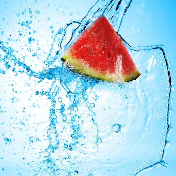 Watermelon slice in splash — Stock Photo, Image