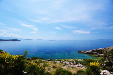 Deniz kıyısı mavi gökyüzü