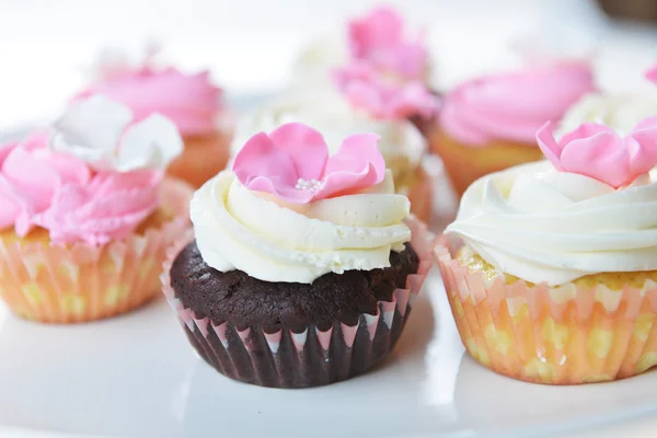 Cupcakes med söt grädde — Stockfoto