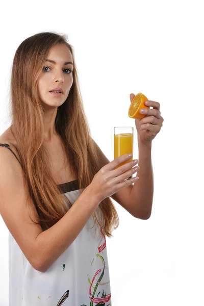 Young woman with glass of juice — Stock Photo, Image