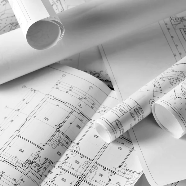 Heap of design and project drawings — Stock Photo, Image