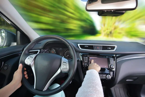 Male hands on steering wheel — Stock Photo, Image