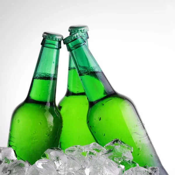 Green bottles of beer Stock Photo