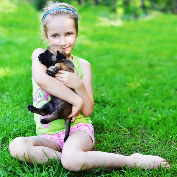 Girl  with dog — Stock Photo, Image