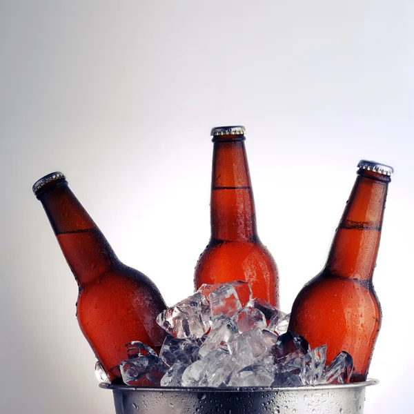 啤酒瓶加冰 — 图库照片