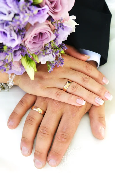 Bride and groom hands — Stock Photo, Image