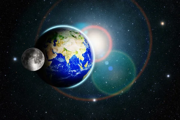 Planeet aarde en de maan diep in ruimte — Stockfoto