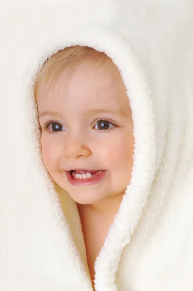 Little girl in  white towel — Stock Photo, Image