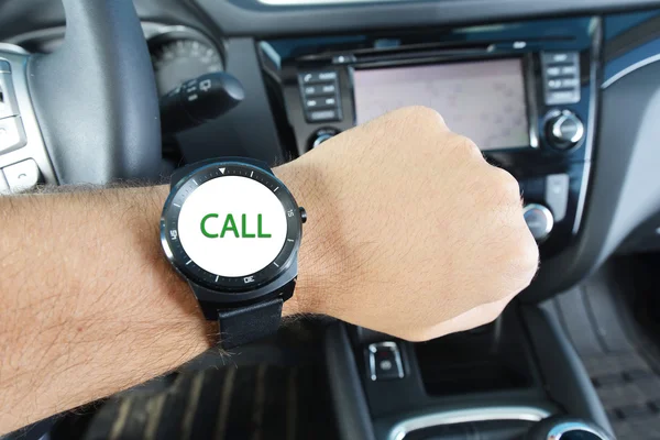 Hand with watch with call sign — Stock Photo, Image