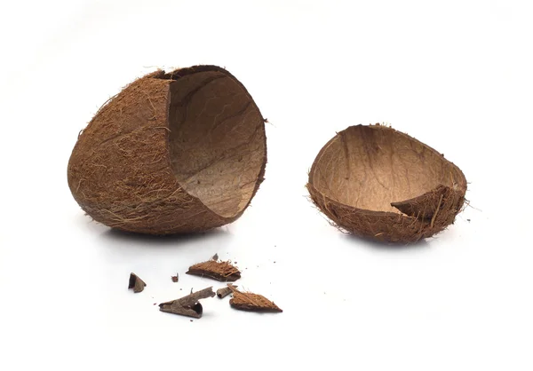 Crushed coconut shell and smithers isolated on white — Stock Photo, Image