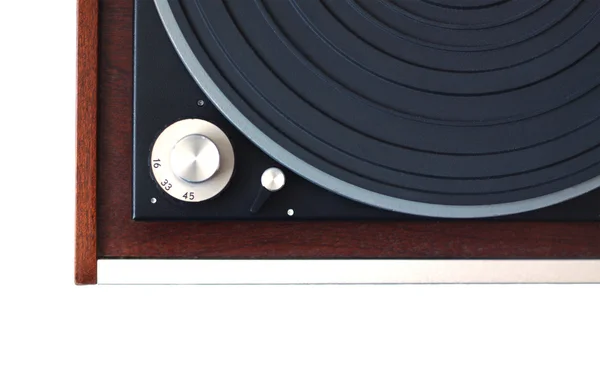 Old turntable with wood finish top view isolated — Stock Photo, Image