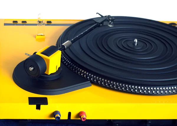 Turntable in yellow case rear view isolated — Stock Photo, Image