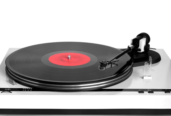 Modern turntable in silver case front view isolated — Stock Photo, Image