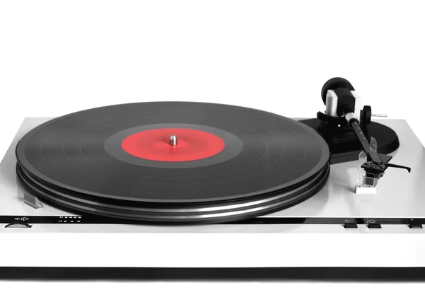 Modern turntable in silver case front view isolated — Stock Photo, Image
