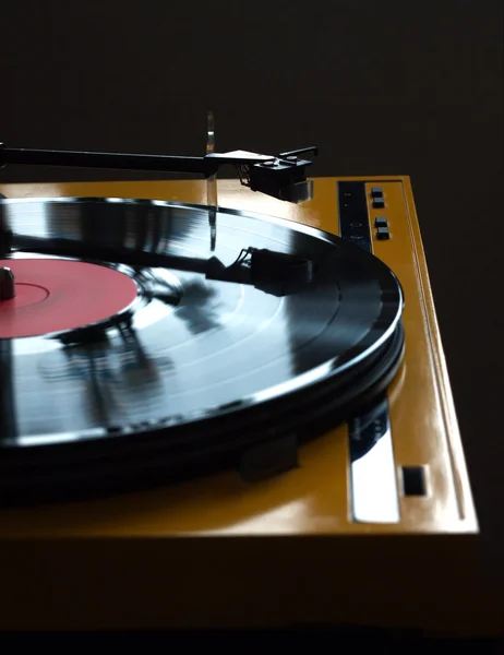 Turntable in yellow case side view isolated — Stock Photo, Image