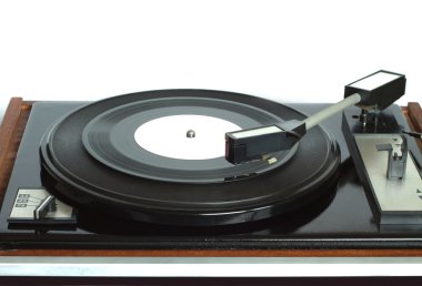 Vinil plak çalar izole ahşap büyük ön görünümünde