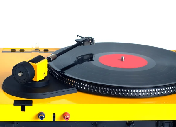 Turntable in yellow case rear view isolated — Stock Photo, Image