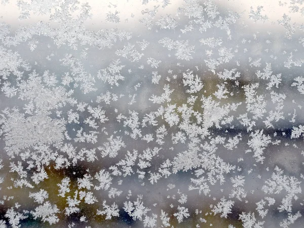 Natural Background White Melting Frost Frozen Window Glass Cold Winter — Stock Photo, Image