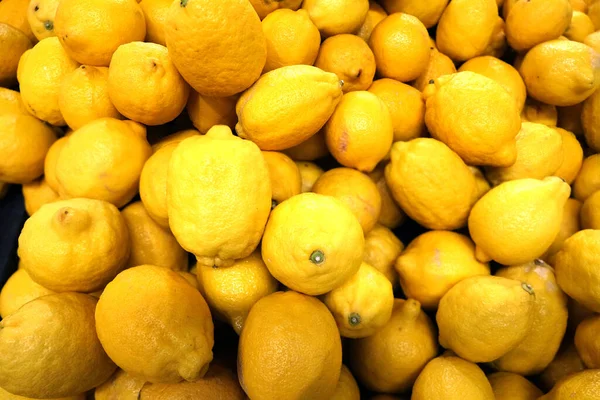 Still Life Crop Many Ripe Yellow Lemons Fruits Background Top — Stock Photo, Image