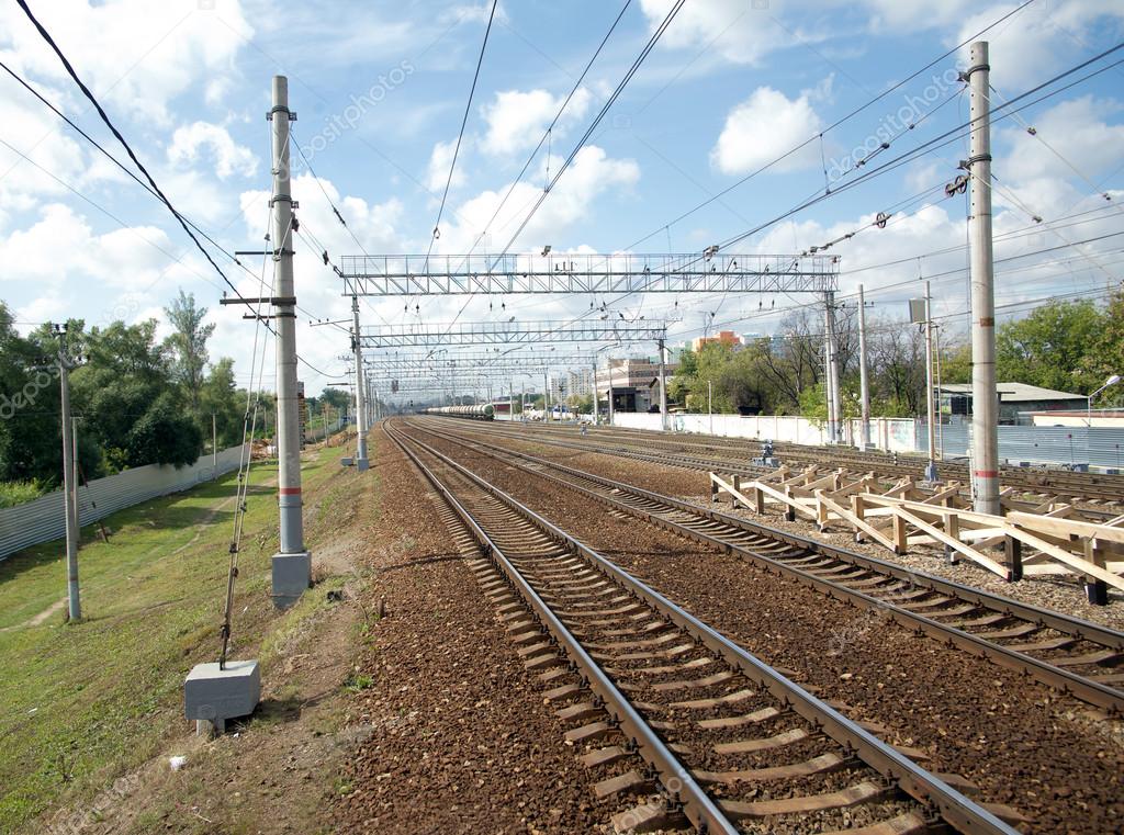 Urban industrial landscape and a lot of railroad tracks