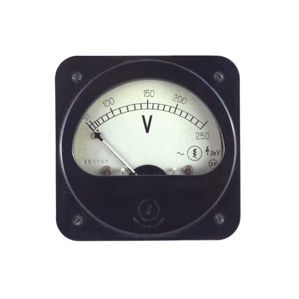 古いアンプラグド白で隔離の電圧計 — ストック写真