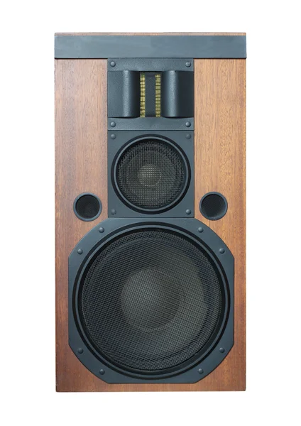 Loud speaker with black grills and solid wood finish isolated — Stock Photo, Image