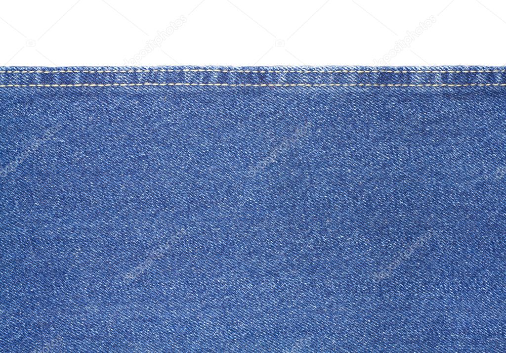 Texture of blue jeans fabric isolated on white