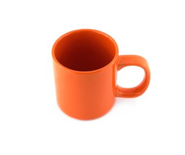 Boş turuncu fincan izole Üstten Görünüm