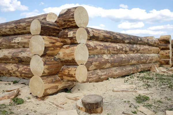 Construcción de casas de madera a partir de troncos —  Fotos de Stock