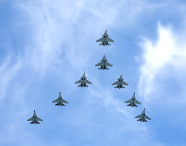 Rus askeri süpersonik avcı Su-30sm ve Su-35s Flanker uçuş