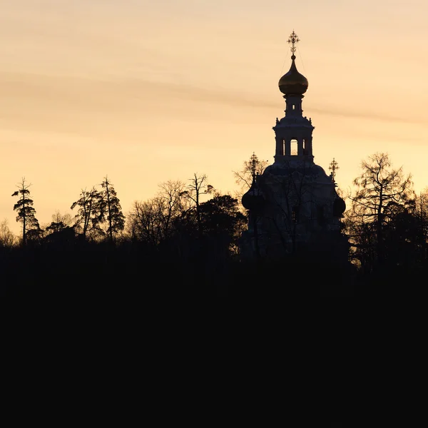 Skyline pines kontür ve Rus kilise yapısı ile — Stok fotoğraf