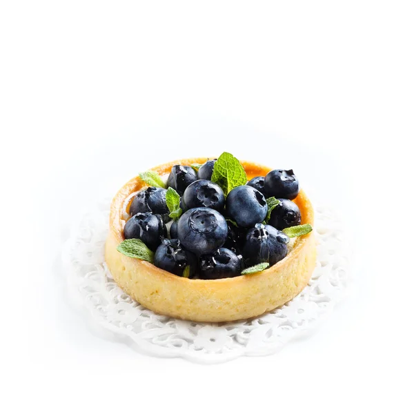 Blueberry Tart Isolated White Background Summer Dessert Fresh Wild Berries — Stock Photo, Image