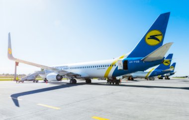 Eğitim Boeing 737 uluslararası havaalanında Borispol yolcu iniş.