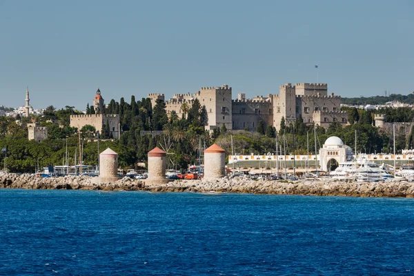 Panorama of the Old Town from the sea. Rhodes Island. Greece