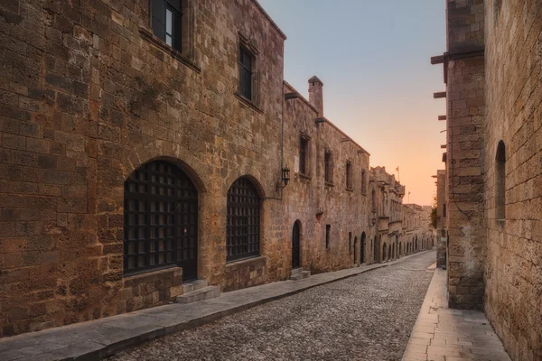 Knight Street in the morning. Rhodes Island. Greece. — Stock Photo, Image