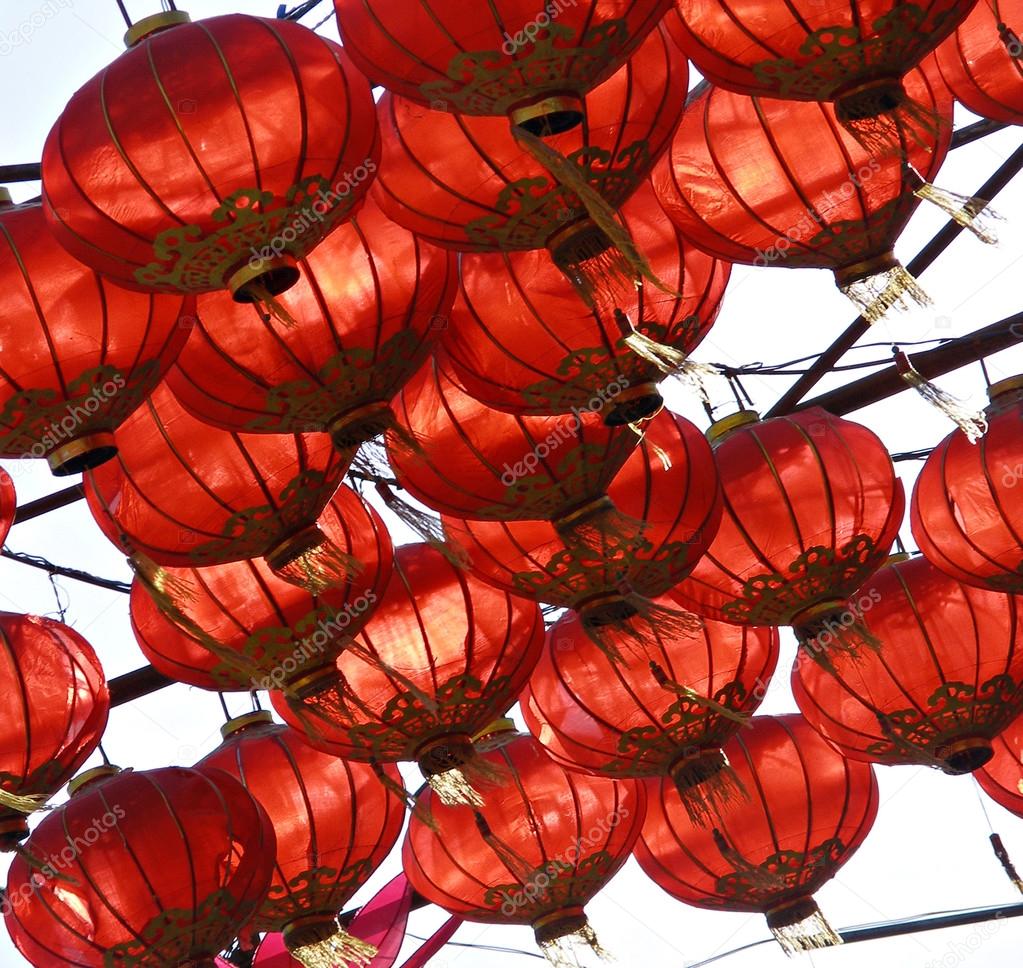 Fairy-lights, red Chinese lanterns  