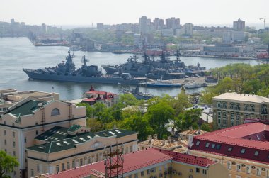 Vladivostok city, Rusya Federasyonu, Zolotoy rog Körfez Panoraması